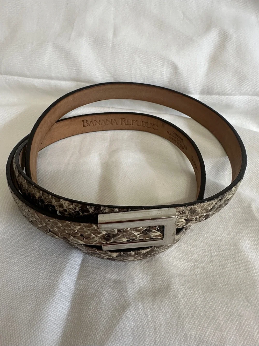 Banana Republic Snakeskin-Pattern Leather Belt - Beige & Brown - Picture 1 of 8